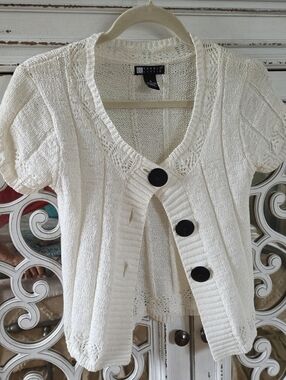 Carol Little Vintage Cream Knit Cardigan Cottagecore Boho Layered Top S